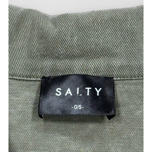Salty Denim Jacket Womens O/S One Size Weathered Sage Green Inside Pockets - Picture 4 of 5